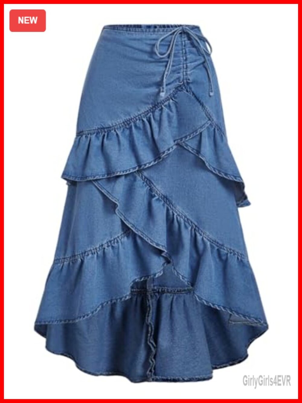 Ruffle Long Jean Skirt Western Fall Denim Maxi